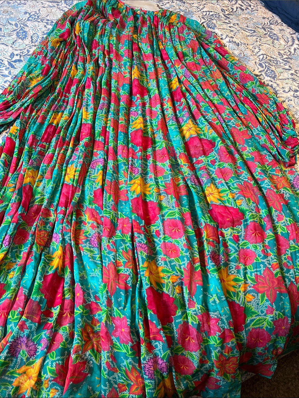Floral Teal Maxi Dress with Pink & Yellow Accents - Picture 2 of 4